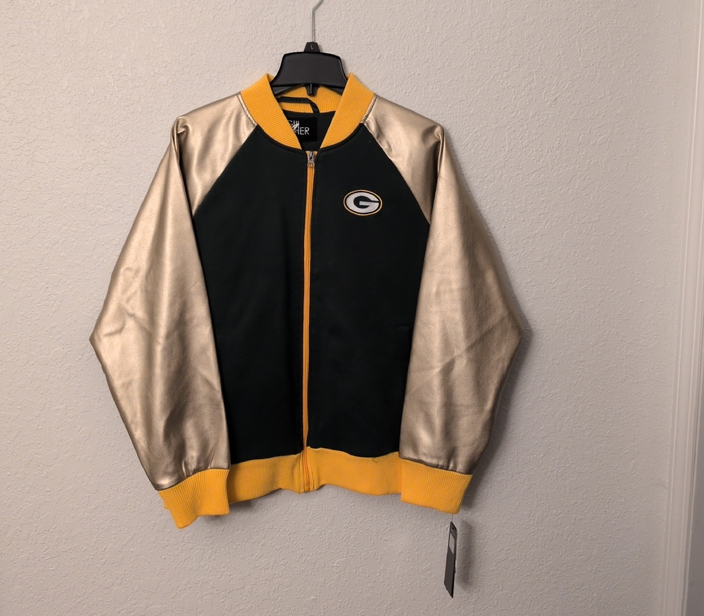 Green and Gold Bomber Jacket with Varsity Style
